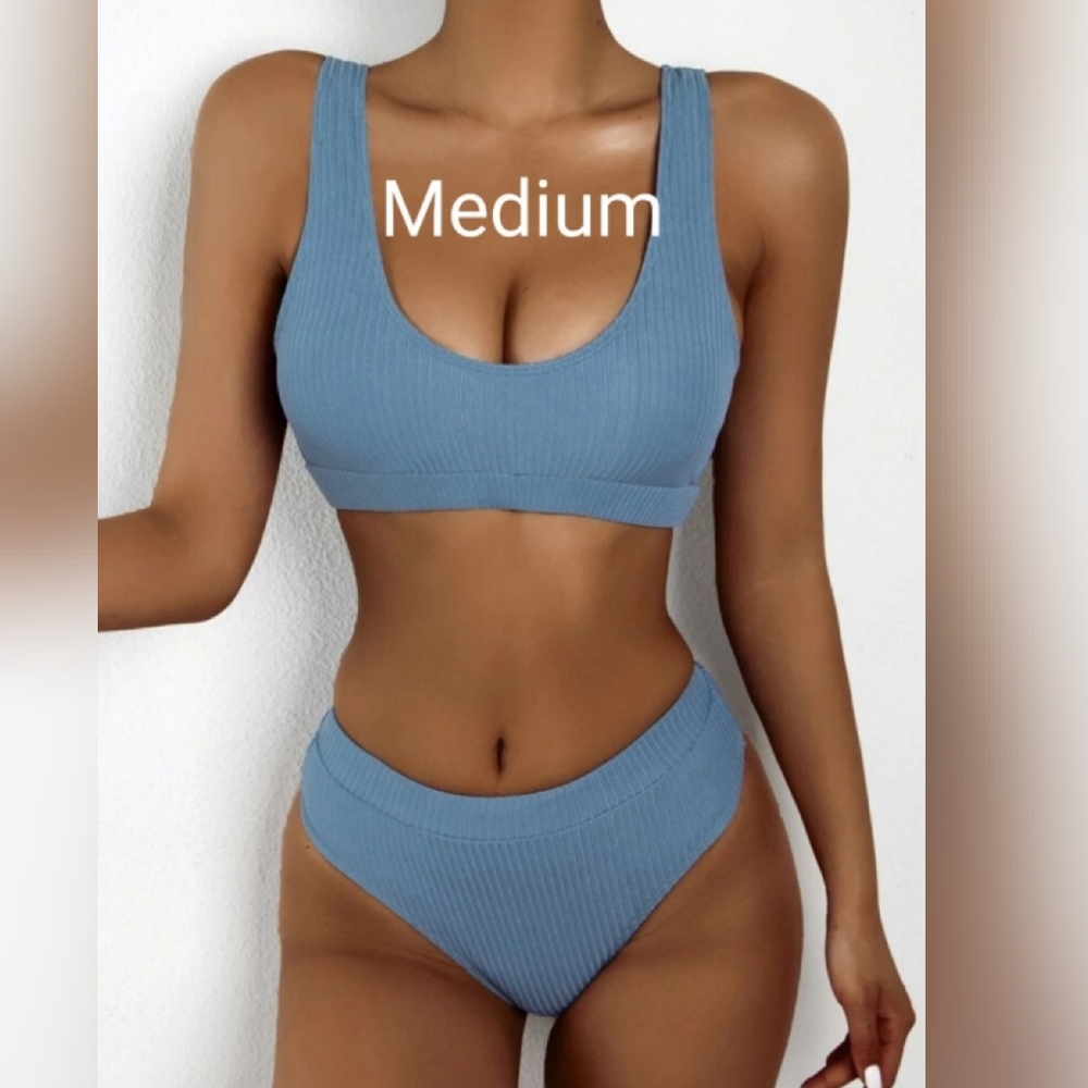 SHEIN baby blue cheeky ribbed bikini